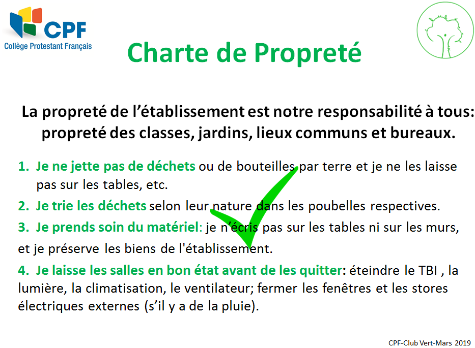 Charte de propreté des classes